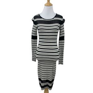Cache Sweater Dress Womens XS Nautical Striped Stretchy Knit Bodycon Perforated